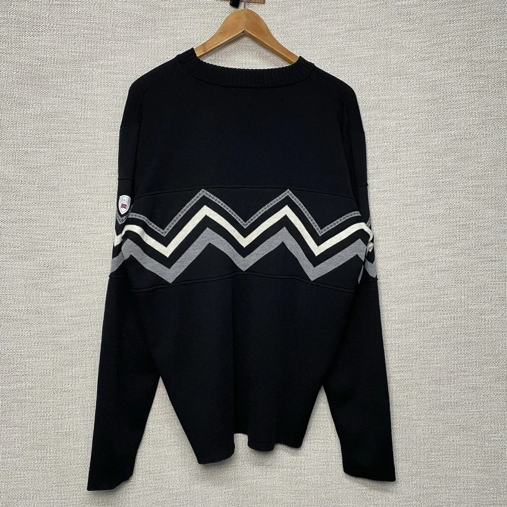DALE OF NORWAY Sweater XL Merino Wool Crew Neck Pullover Black Chevron Geometric